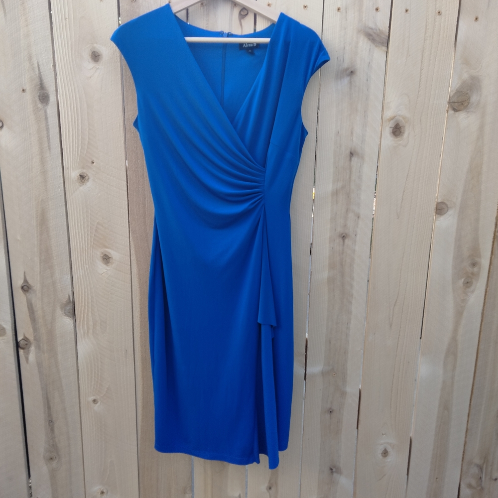 Alexa B Royal Blue Faux-Wrap Midi Dress Women's Size 8 V-Neck